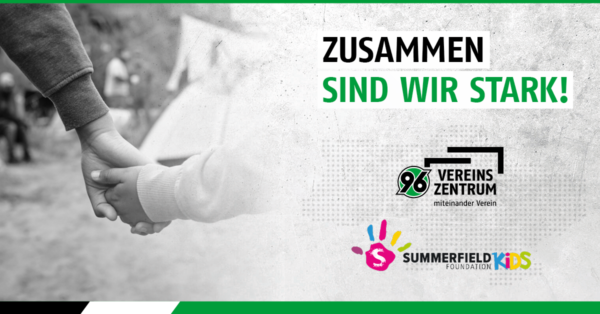Zwei Menschen halten sich an den Händen, mit Text: Zusammen sind wir stark! und darunter Logos von Organisationen.